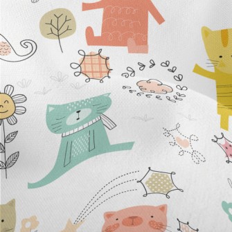 Colorful Playing Cats Lightweight Performance Linen