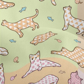 Cats With Various Colored Patt Lightweight Performance Linen