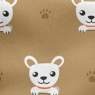 White Cute Puppy With Footprin Jersey Backed Fleece