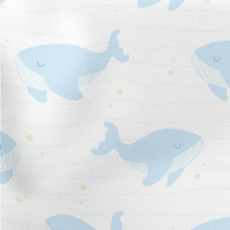 Water Blue Gentle Whale Lightweight Cotton Poplin
