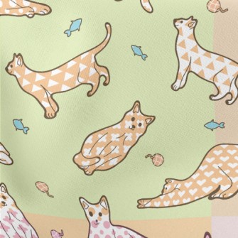 Cats With Various Colored Patt Lightweight Cotton Poplin