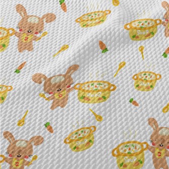 Cute Rabbit Cooking Farm Soup Birdseye Piqué