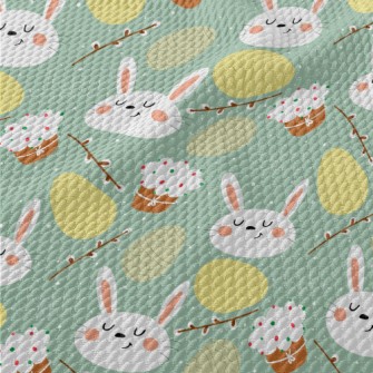Cartoon Rabbit And Easter Eggs Birdseye Piqué