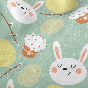 Cartoon Rabbit And Easter Eggs Minky