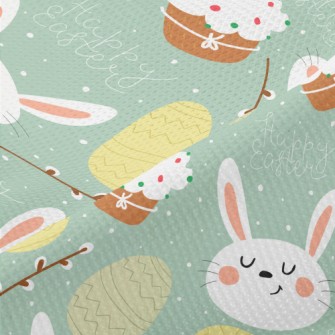Cartoon Rabbit And Easter Eggs Piqué