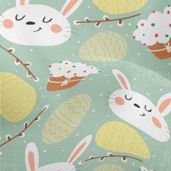 Cartoon Rabbit And Easter Eggs Lightweight Performance Linen