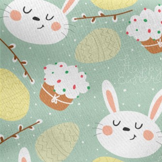 Cartoon Rabbit And Easter Eggs Jersey Backed Fleece