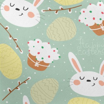 Cartoon Rabbit And Easter Eggs Pongee