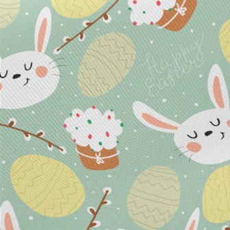 Cartoon Rabbit And Easter Eggs Midweight Cotton Poplin