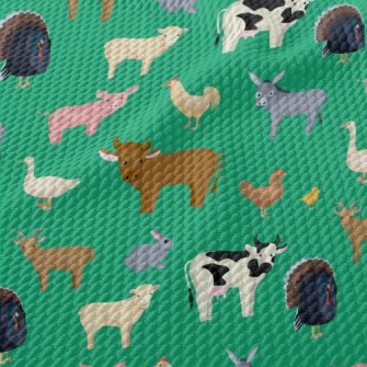 Cartoon Domestic Animals Doodl Birdseye Piqué