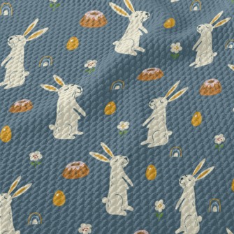 Festive Bunny With Cake Birdseye Piqué