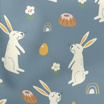Festive Bunny With Cake Lightweight Cotton Poplin