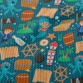 Mermaid Pirate Treasure Birdseye Piqué