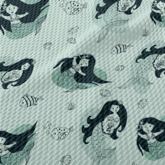 Beautiful Long Hair Mermaid Birdseye Piqué