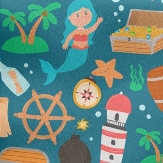 Mermaid Pirate Treasure Jersey Backed Fleece