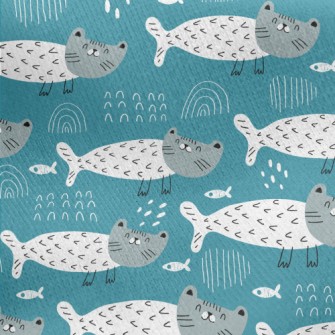Smiling Mermaid Cat Jersey Backed Fleece