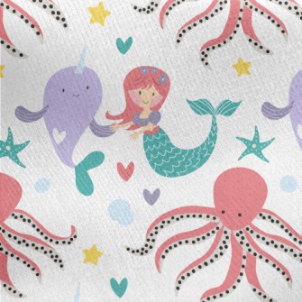 Mermaid Dolphin Octopus Jersey Backed Fleece