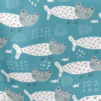 Smiling Mermaid Cat Lightweight Cotton Poplin