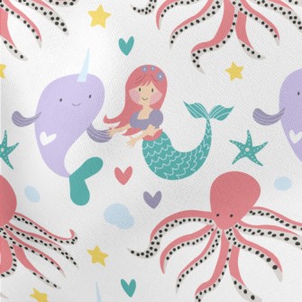 Mermaid Dolphin Octopus Lightweight Cotton Poplin