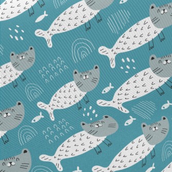Smiling Mermaid Cat Midweight Cotton Poplin
