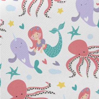 Mermaid Dolphin Octopus Midweight Cotton Poplin