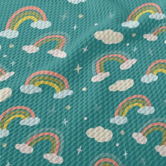 Cartoon Clouds Rainbow Birdseye Piqué