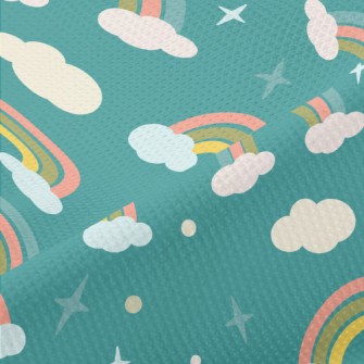 Cartoon Clouds Rainbow Piqué