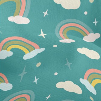 Cartoon Clouds Rainbow Lightweight Performance Linen