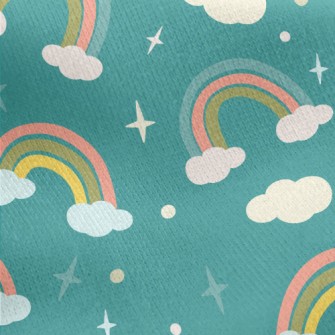 Cartoon Clouds Rainbow Jersey Backed Fleece