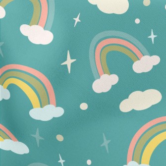 Cartoon Clouds Rainbow Lightweight Cotton Poplin