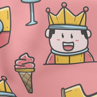 Hand Drawn Cartoon King Lightweight Cotton Poplin