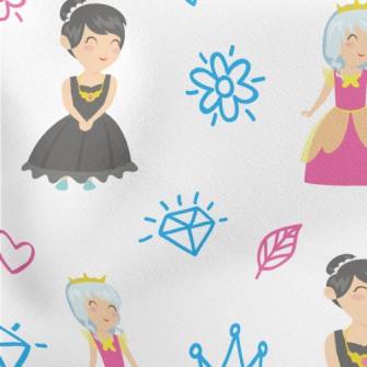 Hand Drawn Pattern Princess Lightweight Cotton Poplin