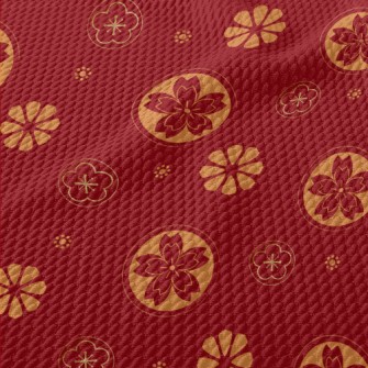 Golden Festive Flowers Birdseye Piqué