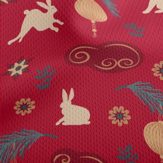 New Year&#39;s Rabbit Pattern Athletic Mesh Flat Back