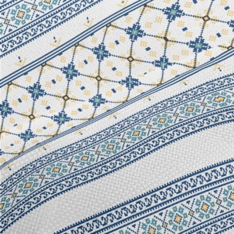 Blue Ethnic Decorative Pattern Performance Linen