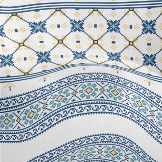 Blue Ethnic Decorative Pattern Lightweight Performance Linen