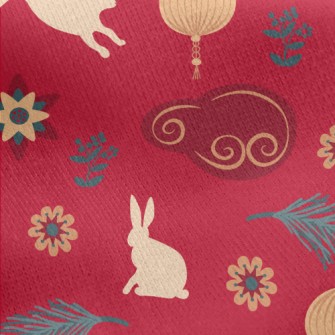 New Year&#39;s Rabbit Pattern Jersey Backed Fleece