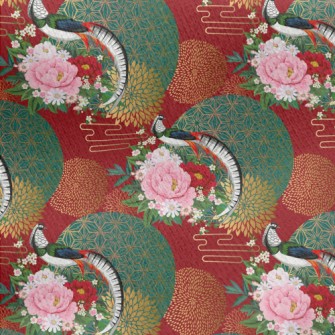 Chinese Style Gorgeous Pheasan Jersey Backed Fleece