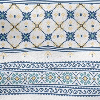 Blue Ethnic Decorative Pattern Jersey Backed Fleece