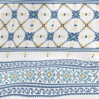 Blue Ethnic Decorative Pattern Stretch Jersey