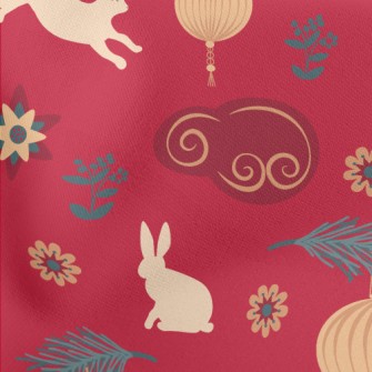 New Year&#39;s Rabbit Pattern Lightweight Cotton Poplin
