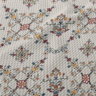 Colorful Retro Floral Geometri Birdseye Piqué