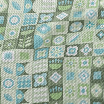 Turquoise Floral Plaid Birdseye Piqué