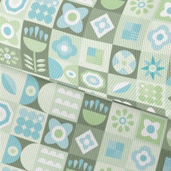 Turquoise Floral Plaid Waterproof Oxford