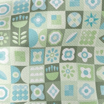 Turquoise Floral Plaid Waterproof Canvas