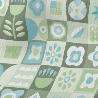 Turquoise Floral Plaid Terry