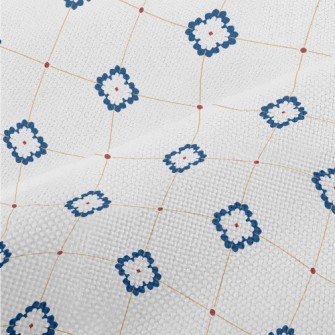 Blue Colored Tile Texture Performance Linen