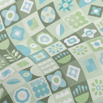 Turquoise Floral Plaid Performance Linen