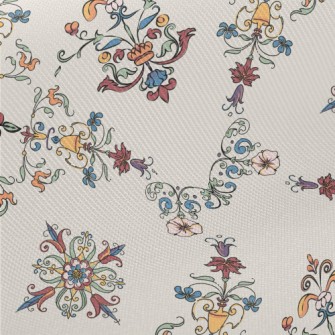 Colorful Retro Floral Geometri Twill