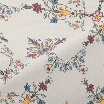 Colorful Retro Floral Geometri Piqué